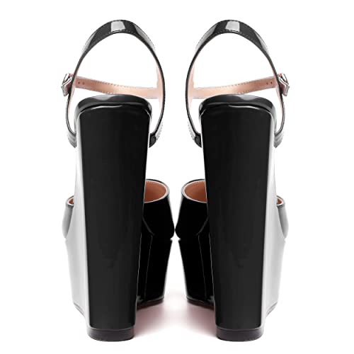 WAYDERNS Womens Dress Round Toe Platform Evening Slingback Patent Buckle Wedge High Heel Pumps Shoes 6 Inch4
