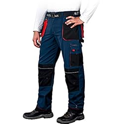 Ropa De Trabajo Azul Leber&Hollman Pantalones de Trabajo para Hombres Pantalones de Seguridad para Hombres - con Bolsillos para Rodilleras - Pantalones con Cintura - Ropa de Trabajo - Azul/Rojo - Tamaño: 54