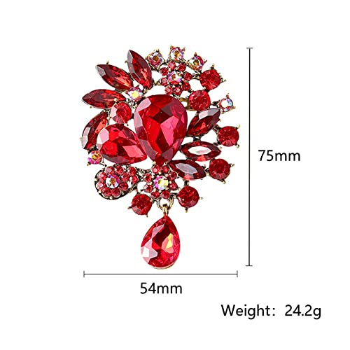 Image of COLORFUL BLING Rhinestone Leaf Brooch Pin - Red, Blue Vintage Jewelry Accessory Gifts Decoration