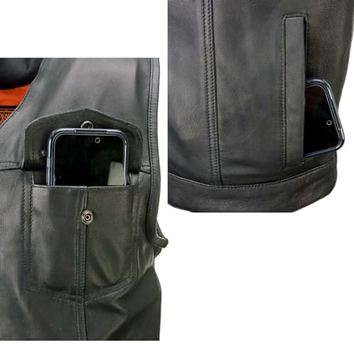 Milwaukee Leather MLM3503 Men's Pursuit Black Premium Goat Leather V Neck Club Style Motorcycle Rider Vest3