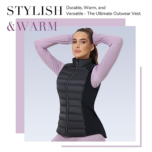Women’s Puffer Vest Outerwear Lightweight Quilted Vest Sleeveless Jacket With Zipper Pockets Running Golf Black #TOP1