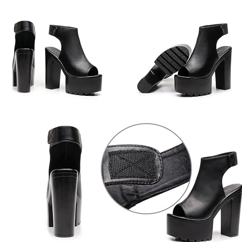 Women'S Peep Toe Super High Heel Platform Sandals With Hook And Loop Fashion Round Toe Chunky Platform Slingback Non-Slip Party Dress Shoes For Party, Evening Party, Date3