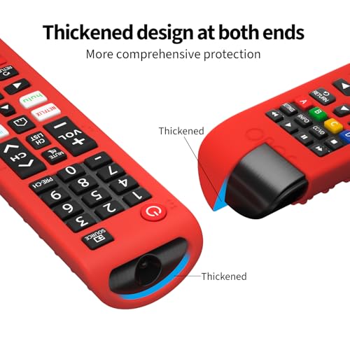 Image of Oboe Silicone Remote Cover - Compatible with Samsung Smart TV BN59-01315 / Foxsky TV /X Electron - Protective Case with Lanyard (F-Red) [Remote NOT Included]