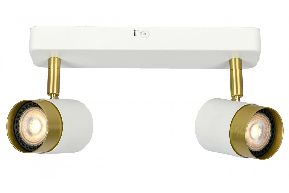 CGC Lighting Orio White & Brushed Gold Double Two Head GU10 Adjustable Ceiling Spot Light Bar