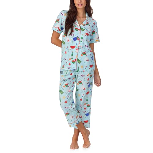 Image of Bed Head PJs Womens Matching Pajamas - Soft Organic Cotton Button Down PJ Shirt & Cropped Pants Set - Loungewear & Sleepwear