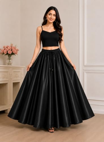 Image of Tishani Satin Full Circle Umbrella Cut Floor Length Skirt with Free Size