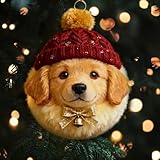 Furry Friends, Winter Dog Ornament Collection, 2D Flat Acrylic Holiday Decor, Festive Pom-Pom Hats, Puppy Christmas Tree Ornament for Cozy Christmas Decor, Perfect Choice for Dogs Enthusiasts