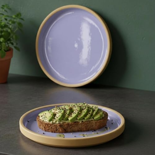 Image of BLACKCARROT Quarter Plates Set of 6,Lavendar Series | Glossy Finish | Premium Stoneware | Snacks Plates Set of 6 | Dessert Plates | Snack Plate (Beije & Purple), Black Carrot Ceramic