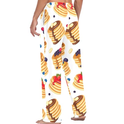 Pigsaly Men's Pajama Bottoms Pancake Sweet Breakfast Mens Pajama Pants Blueberry Strawberry Cotton Pj Bottoms Pants L4