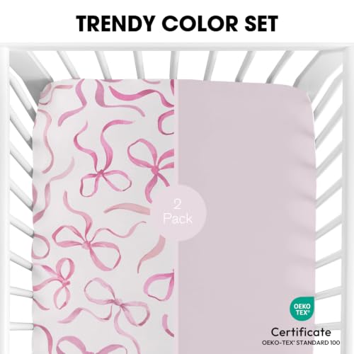 Image of Little Grape Land Crib Sheets 2 Pack, Fitted Crib Sheets 52 inchx28 inchx8 inch | For Standard Crib Mattress, Soft and Comfortable for Girls, Breathable & Easy Care
