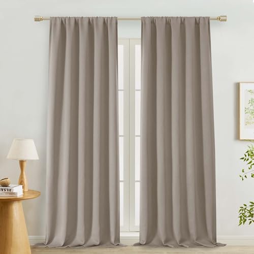 Lecloud Stone Room Darkening Curtains for Living Room 96 Inches Long 2 Pcs, Solid Farmhouse Decor Window Curtains for Bedroom, Rod Pocket Thermal Insulated Rustic Drapes, Each Panel 50" W x 96" L