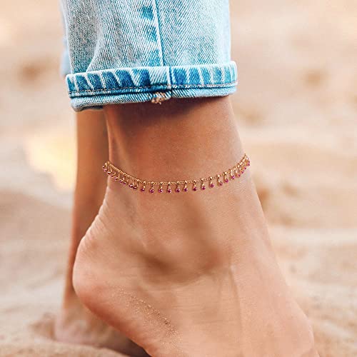 Image of MTMY Gold Anklets for Women 14K Gold Plated Tiny Bead Anklet Colorful Tassel Foot Chain Dainty Adjustable Cute Summer Beach Boho Anklets Jewelry Gift