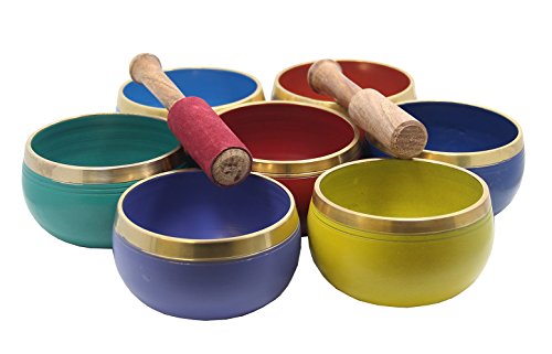 DharmaObjects Tibetan Palm Size Complete 7 Chakra Singing Bowls Premium Set