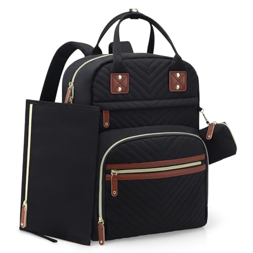 Image of Tuwubi Diaper Bag Backpack with Changing Pad,Baby Essentials, Multi function Waterproof Backpack with Stroller Straps & Pacifier Case Black