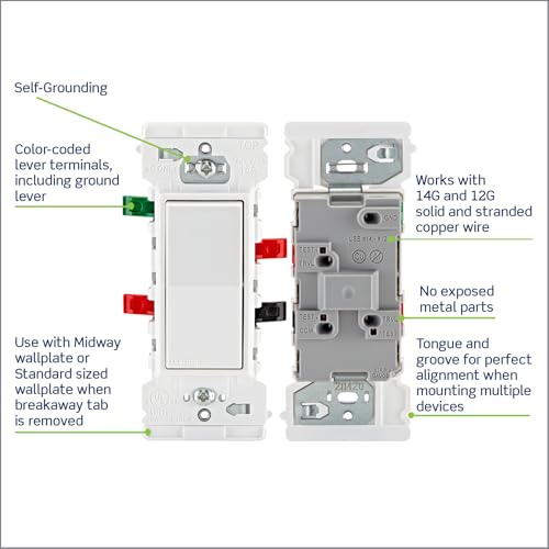 Image of Leviton Lever Edge 15 Amp 3-Way Rocker Switch, 10-Pack, E5603-MW, White