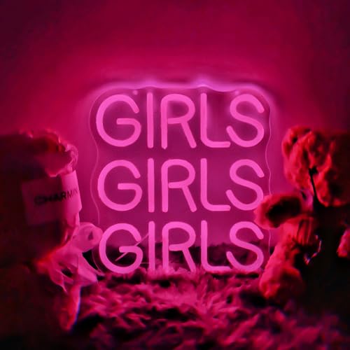 Image of Pink Girls Neon Sign,LED Neon Lights Sign with Dimmer for Beer Bar Home Art Pub Cafe Recreation Room Man Cave Wall Sign Decor Valentine Gifts for Her