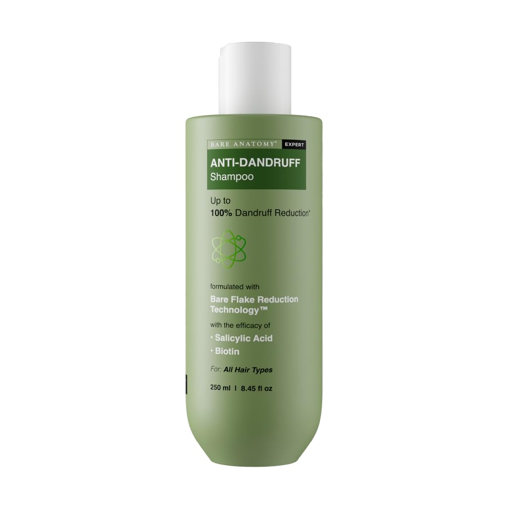 Bare Anatomy Anti Dandruff Shampoo | Reduces Up to 100% Dandruff and Strengthens Hair | Derma Approved Shampoo with Salicylic Acid & Biotin | Helps Remove Flakes and Itching | Shampoo For All Hair types | For Women And Men | 250ml