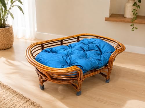 Image of CANE CRAFTS Wooden Bamboo Dog Bed Cane Pet Bed for Dogs and Cats with Foam with Cushion