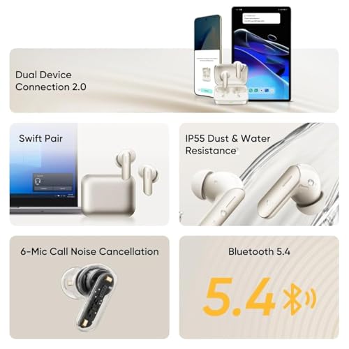 Image of Original TWS Bluetooth Earbuds, Compatible with Realme Buds Air 7, BT v5.4, 45ms Low Latency, 360 Spatial Audio, (Ivory Gold)
