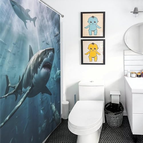 Rideau de douche requin en polyester haute qualité, textile résistant et lavable