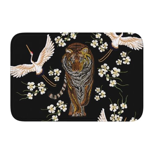 玄関マット 虎 ? 花柄 アニマル 動物柄 黒 バスマット 室内 屋外 足拭きマット カーペット おしゃれ 北欧 滑り止め付き 洗える ベットルーム 浴室 台所 寝室 業務用 家庭用 40×60cm