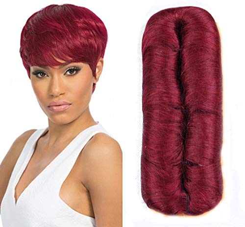 27 Piece Weave Human Hair Short with Top Closure, 39J Wine Red Hair Brazilian Virgin Hair Extension for Women Pixie Wig(39J)