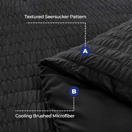 Image of HYMOKEGE Black Oversized Queen Comforter Set Seersucker 7 Pieces, All Season Luxury Bed in a Bag for Bedroom, Bedding Set with Comforter, Sheets, Pillowcases & Shams