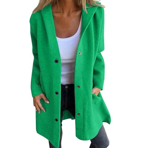 Nkgra Casual Single Breasted Hooded Jacket Women lightweight Flannel Long Fall Jackets Dressy Trench Coat