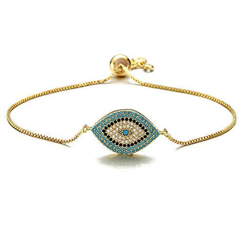 Trendy Gold Plated Turkish Evil Eye Bracelet Pave CZ Blue Eye Gold Chain Bracelet Adjustable Female Party Jewelry