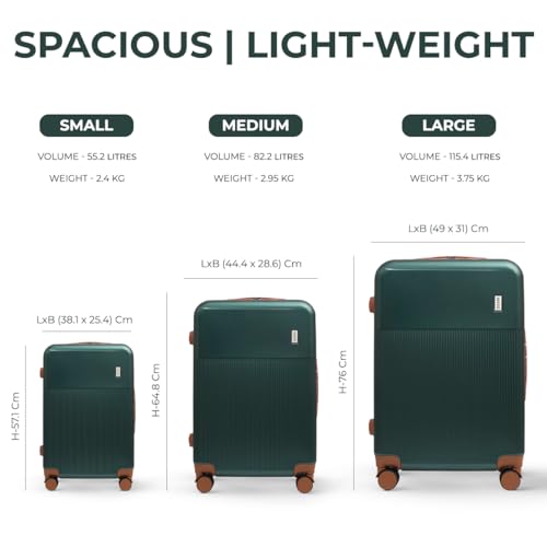 Image of Mode Maestro | Hard-Sided Polycarbonate Trolley Suitcase | 360 8-Wheel Easy Drag| Brown Color Accessories| Light-Weight | TSA Lock |3-Yr Warranty | Cabin Luggage Bag 20in (55cm (M), Olive Green)