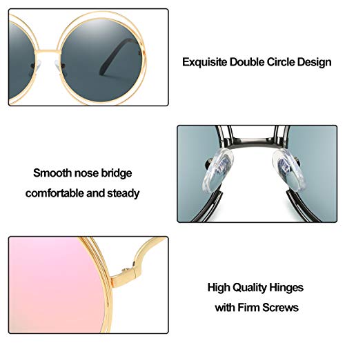 Dollger Round Sunglasses For Women Men Vintage Shades Oversized Sunglasses Metal Double Circle Wire Frame,Brown #TOP6