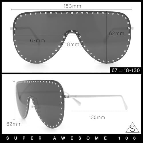 Womens Metal Studded Rimless Oversized Shield Flat Top Racer Sunglasses3