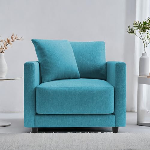 Image of Casaliving Dominic 1 Seater Sofa Set for Living Room (Turquise Fabric) Premium Fabric Sofa