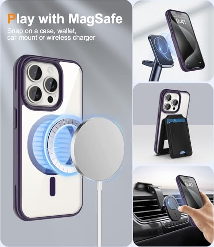 Image of REALCASE Polycarbonate Back Case Cover For iPhone 16 Pro | Compatible With Magsafe | Camera Protection | Hard Crystal Clear Back | Shockproof Bumper Cover Case For iPhone 16 Pro (Clear Purple)