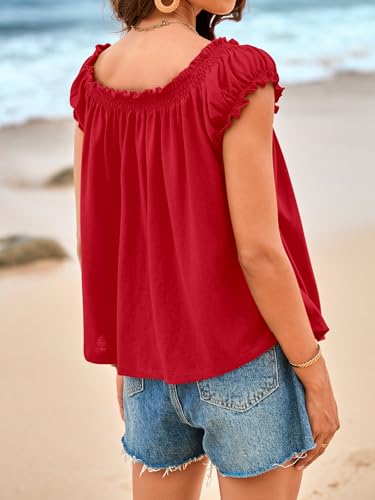 Image of Tankaneo Women Summer Tie Front Tank Tops Cap Sleeve Pleated Babydoll Tops Casual Loose Fit Going Out Flowy Shirt