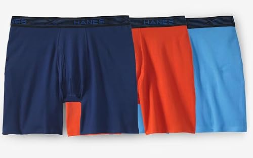 Hanes Mens X-Temp FreshIQ Novelty Boxer Brief 3 Pack, Molton Lava/Midieval Blue/Marina Blue, 7X-Large Big