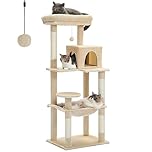 PEQULTI Cat Tree for Large Cats with Metal Frame Big Hammock, Cat Tower for Indoor Cats with 2 Door Condo House, [56.3"=143cm] Multi-Level Cat Shelves with Scratching Posts and Top Perch, Beige
