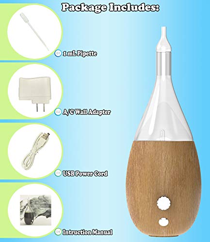 VINEVIDA Raindrop Nebulizer - Nebulizing Essential Oil Diffuser - Waterless diffuser For Essential Oils Aromatherapy - Wood Base, Glass Top - Fills Rooms With Pure and Natural Aromas (Light Wood)