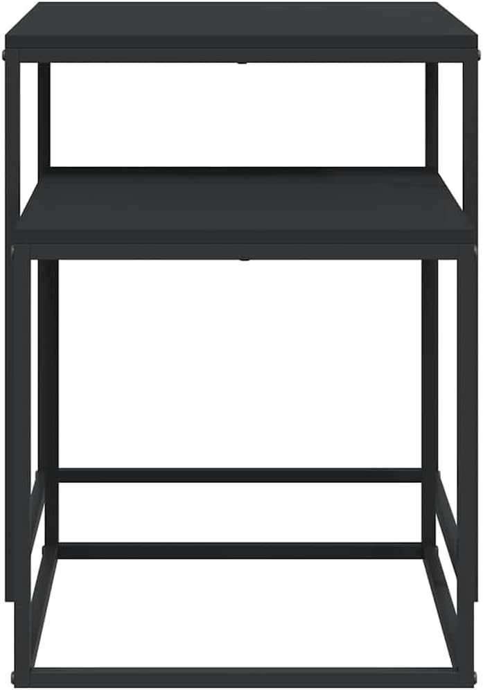vidaXL Coffee Table Set of 2- Black Engineered Wood and Metal Nest of Tables- Versatile Couch Side Stand for Living Room and Hallway