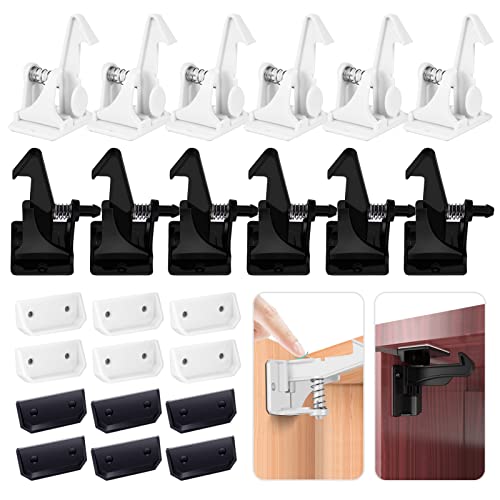 ベビーガード MAVEEK キャビネットロック チャイルドロック 引き出しロック ストッパー 赤ちゃん いたずら防止 地震対策 食器棚など対応 日本語説明書付き 強力な粘着力 工具不要 取り付ける 簡単 子供赤ちゃん守る ブラック&ホワイト 12個セット