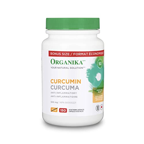 Organika Canadian-Made Curcumin 500 mg – Anti-Inflammatory, Antioxidant, Joint Pain Relief and Natural Tonic – 150 vcaps