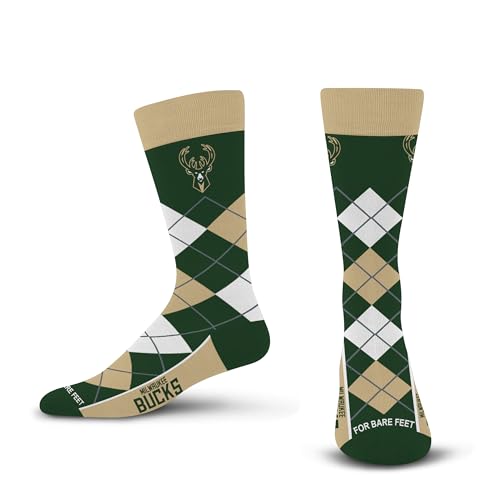 For Bare Feet NBA MILWAUKEE BUCKS Argyle Remix Premium Dress Sock Team Color OSFM