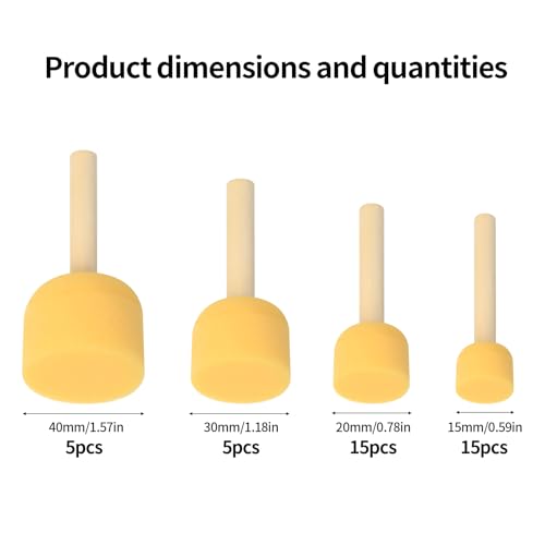 40 STK Schwammstupf Pinsel Set, Schwammpinsel, Schaumstoffpinsel, Schaumpinsel, Pinselset Schaumstoff, Runde Schwämme Tupfpinsel Set für DIY Malerei Handwerk Keramik Werkzeuge - 4 Größen