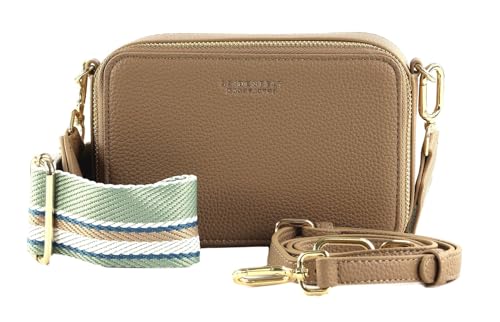Bolso bandolera Falun M con acabado liso taupe y detalles premium dorados