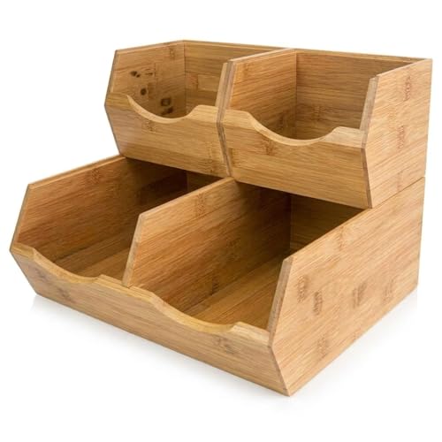 MG HAVEN SKY Bamboo Stackable Pantry Organizer Bins for Potatoes & Onions – 3 Tier Vegetable Storage Container, Ventilated Produce Storage Bin, Kitchen Pantry Organization for Fruits & Vegetables
