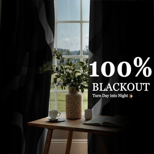 Image of weesire Black and White Blackout Curtains, 52 x 96 Inch, Grommet, 2 Panels