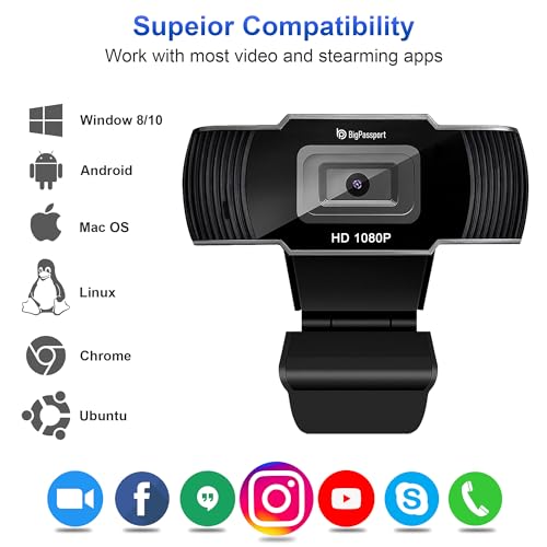 Image of BigPassport 1080P /30FPS Ultra HD Webcam with Mic | 5P Lens USB Camera for Laptop, Desktop, PC | Face Detection, Skype, Zoom, Online Meetings, Classes - Pro-Live N3