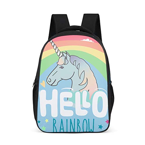 Einhorn Regenbogen Schulrucksack mit Spruch Schulranzen Schultasche Daypack Rucksack Backpack für Jungen Mädchen Teenager Schwarz 32x18x42 cm Cover