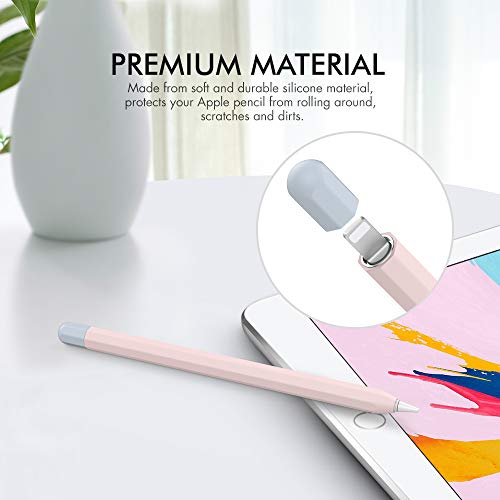 Image of AhaStyle Duotone Case Cover Silicone Sleeve Skin [ Added Cable Adapter Tether Kit] Compatible with Apple Pencil 1st Generation (Pink)