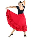 Danzcue Adult 2 Ruffles Flamenco Dance Skirt, Red, X-Large